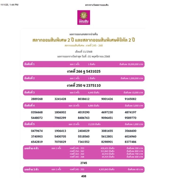ตรวจสลากออมสิน - sanook